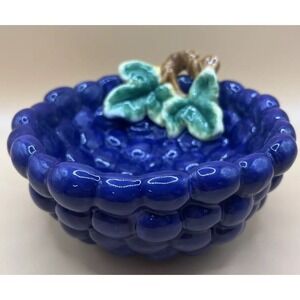 Ceramic Hand Painted Grape Bowl-5" in diameter - Purple And Green- Grape Texture